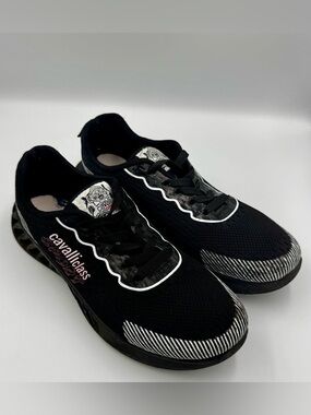 Cavalli Class Sport Black Knit Sneakers US 7.5 EU 39 Lace Up